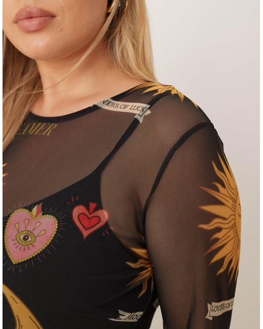 Never Fully Dressed Natural Mystical Print Mesh Maxi Dress