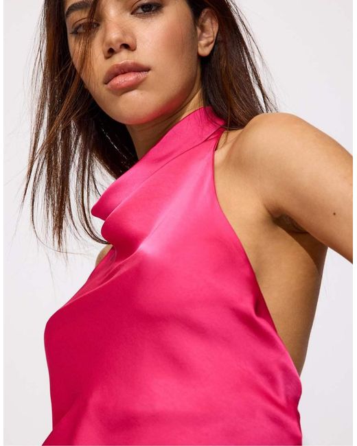 Stradivarius Pink Satin Effect Halter Top