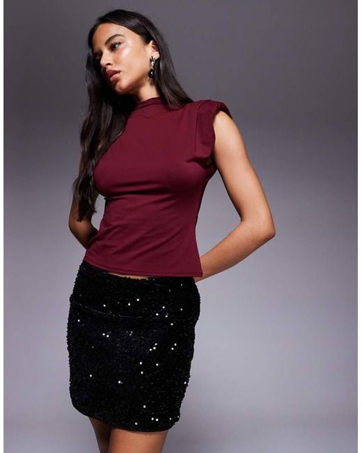 New Look Purple Velvet Sequin Mini Skirt
