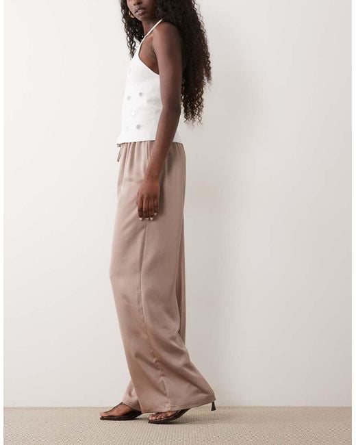 Vila Pink Tie Waist Wide Leg Satin Trousers