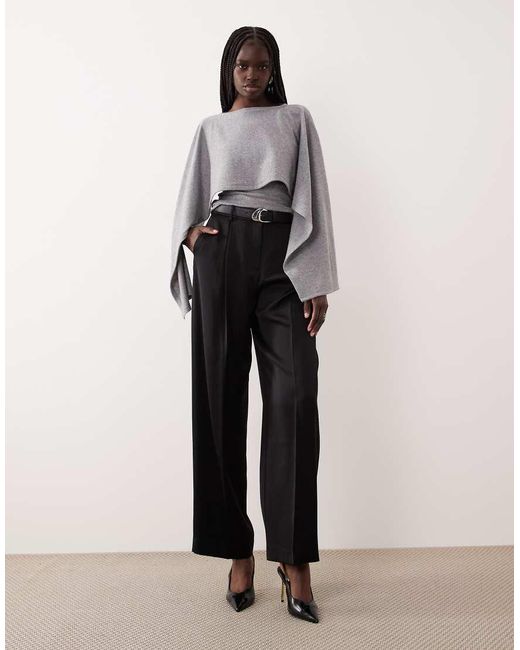 ASOS Gray Scarf Drape Detail Long Sleeve Top