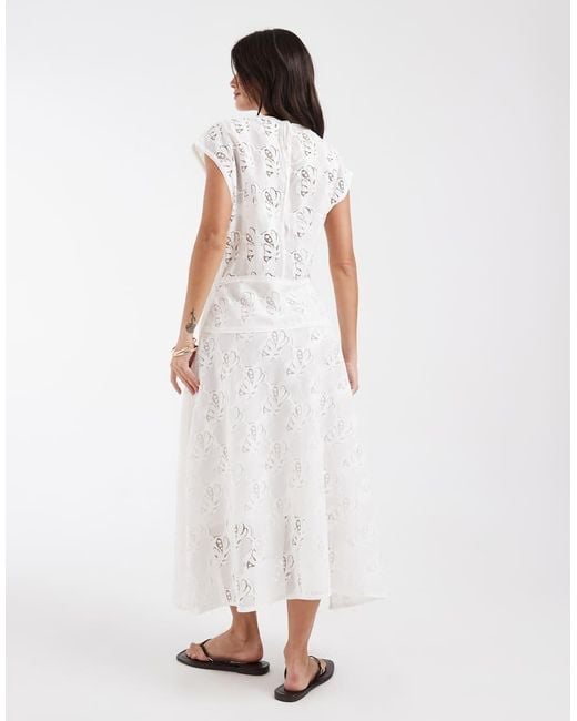 & Other Stories White Lace Midi Dress With A-line Skirt