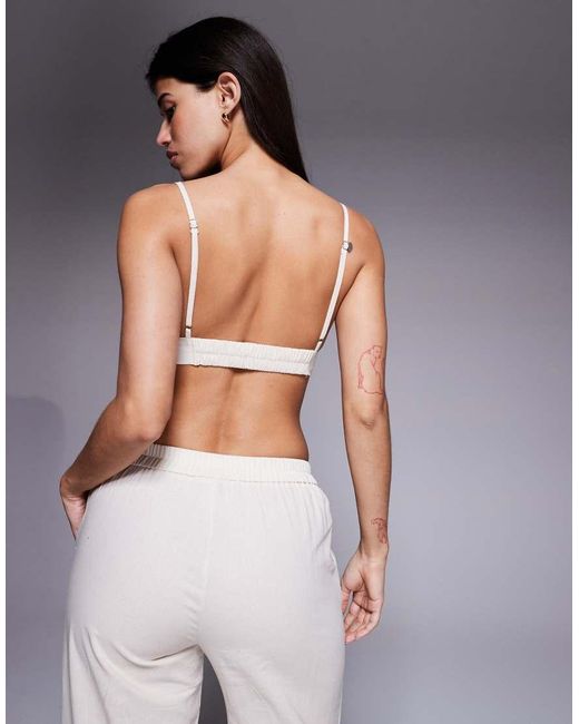 Missy Empire White Linen Look Cropped Cami Bralette Co-Ord