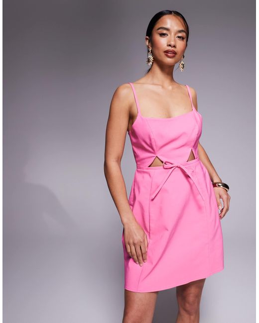 ASOS Pink Asos Design Petite Structured Cutout Mini Dress With Bow