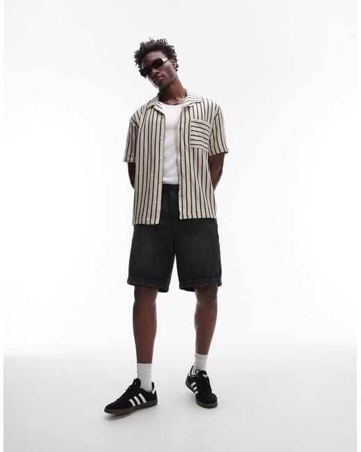 Topman White Oversized Fit Button Through Jersey Shirt With Knit Stripe for men