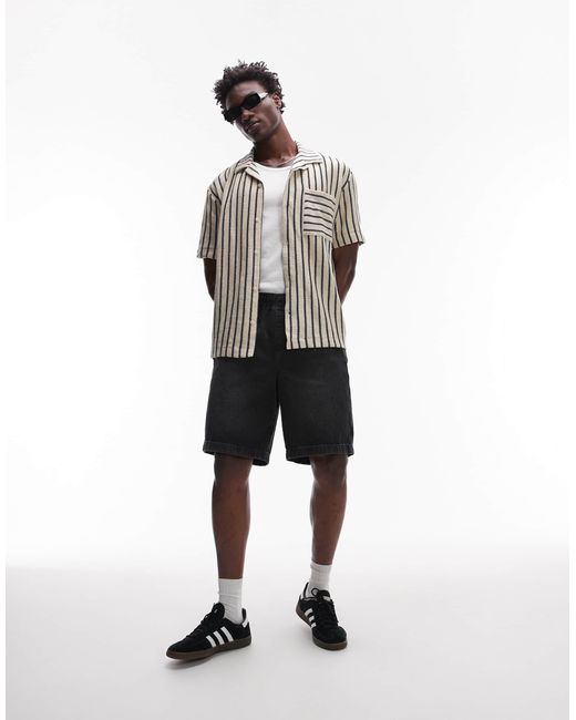 Chemise oversize boutonnée en jersey à rayures - taupe Topman pour homme en coloris White