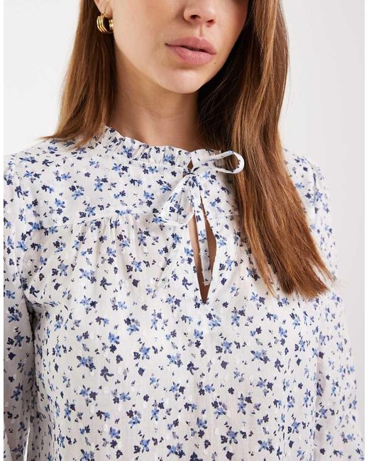 ONLY White Tie Neck Long Sleeve Top