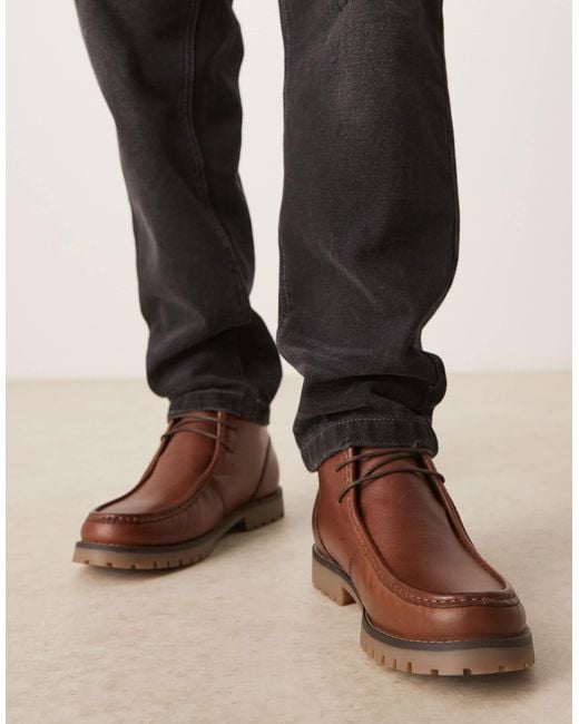 ASOS – apron – stiefel aus hellem leder mit profilsohle in Brown für Herren