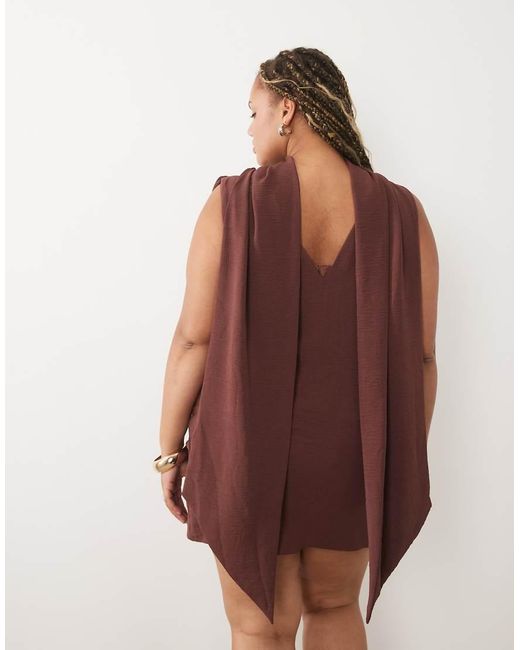 ASOS Brown Asos Design Curve Drape Wrap Front Mini Dress With Scarf Detail