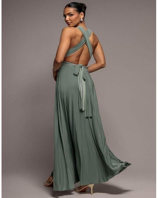Goddiva Green Multiway Tie-Up Maxi Dress