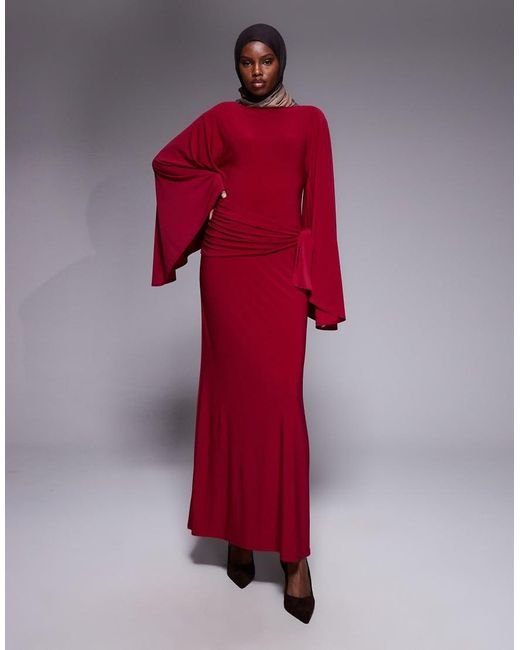 ASOS Red exaggerated Batwing Cinched Waist Maxi Dress
