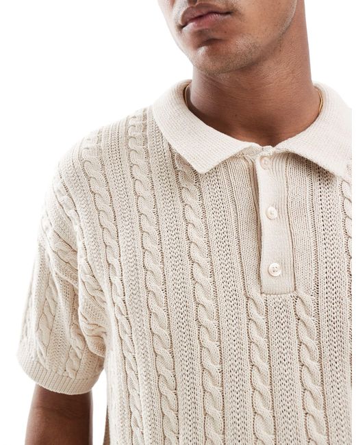 New Look White Short Sleeve Textured Knit Stripe Polo for men