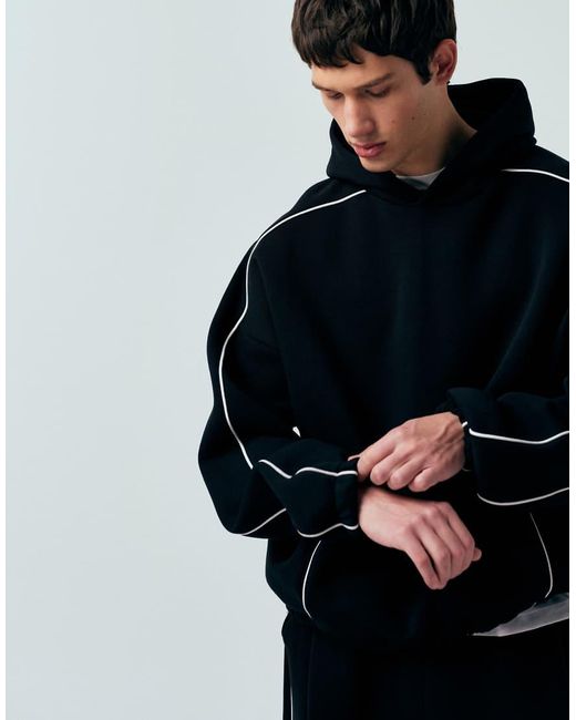 ASOS Black Extreme Oversized Boxy Hoodie With Piping for men