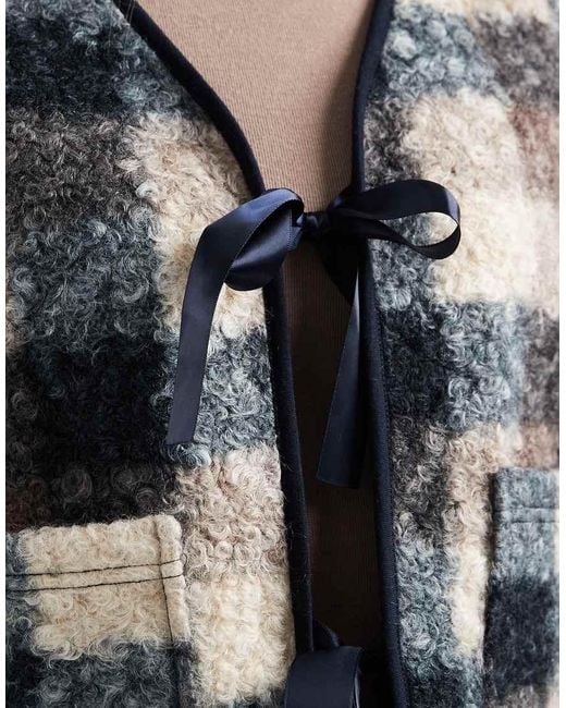 ASOS Multicolor Borg Fleece Vest With Plaid Design And Bow Design