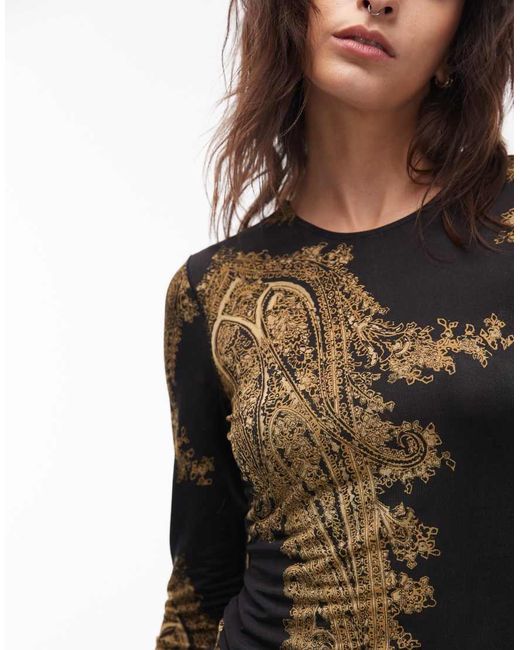 AllSaints Black Printed Katlyn Long Sleeve Top