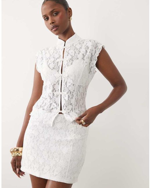 ASOS White Co-ord Lace Rouleau Collar Tank