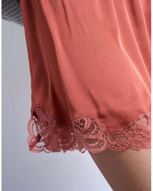 TOPSHOP Red Satin Lace Petticoat Mini Skirt