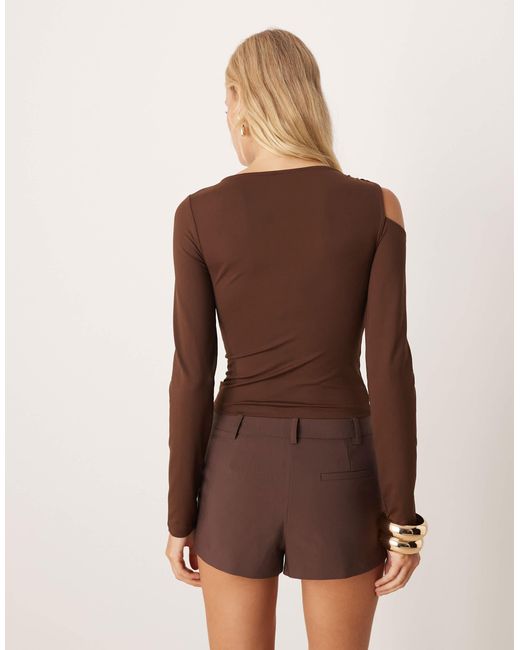 ASOS Brown Polyamide Twist Cold Shoulder Top