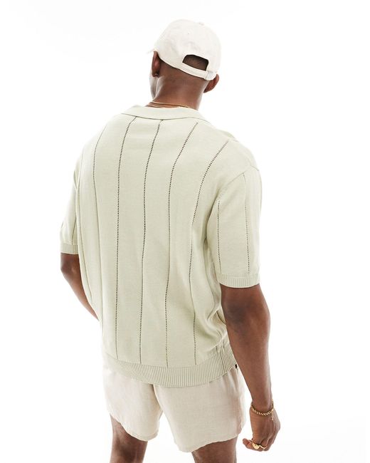 Bershka Natural Textured Knitted Polo Shirt for men