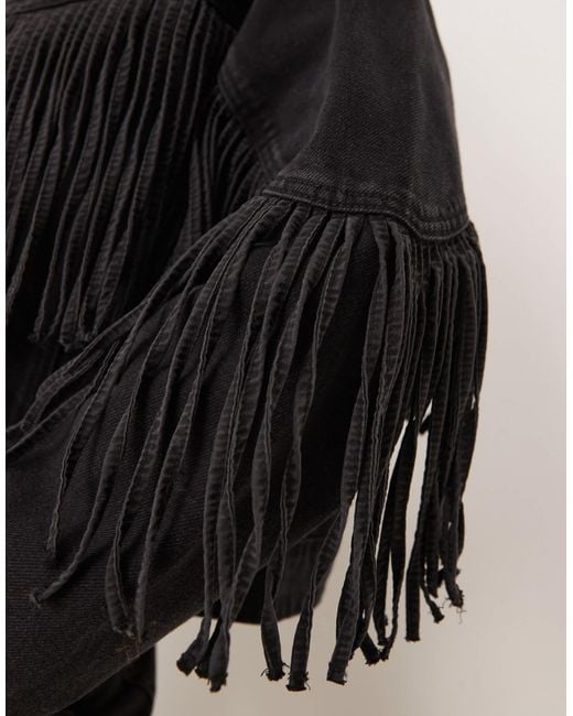 Y.A.S Black Premium Denim Jacket With Fringes