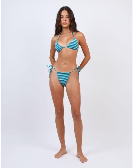 SIMMI Blue Towelling Stripe Tie Side Bikini Bottoms