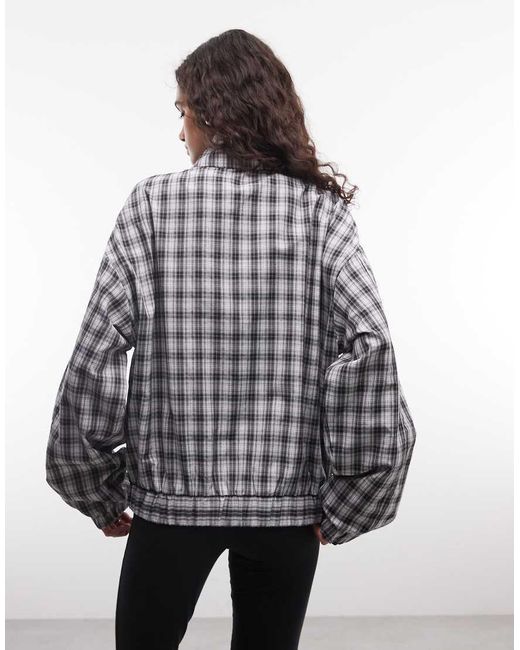 Collusion Gray Plaid Nylon Funnel Neck Track Jacket - Part Of A Set