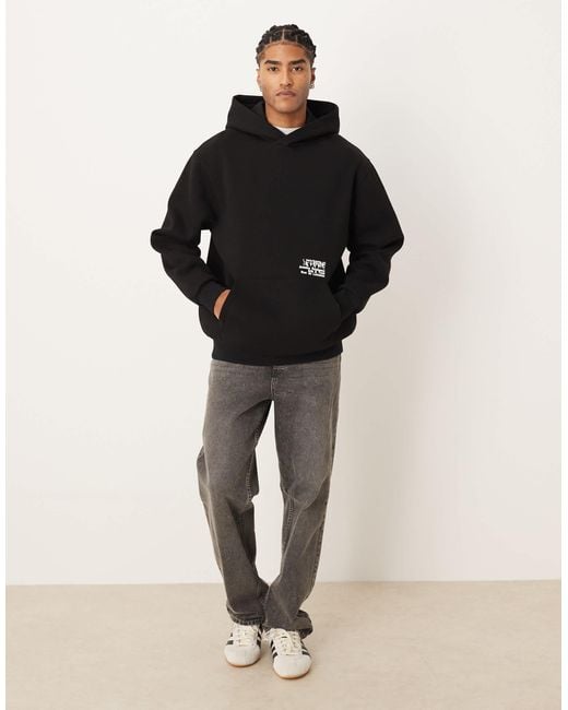 ASOS Black Relaxed Fit Hoodie With Text Print for men