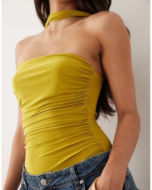 ASOS Yellow Slinky Scarf Look Bandeau Bodysuit