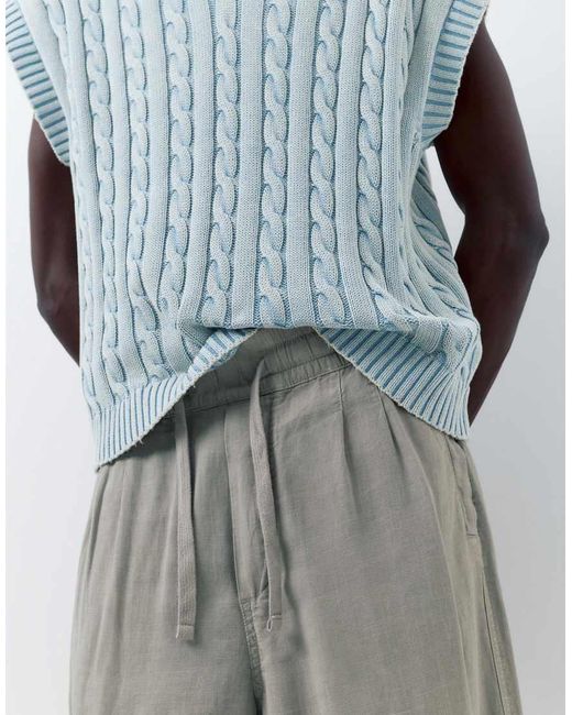 Pull&Bear Gray Linen Blend Trousers for men