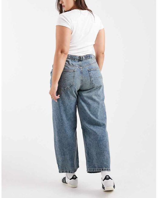 ASOS Blue Asos Design Curve Ankle Grazer Barrel Jeans With Cinch Waist