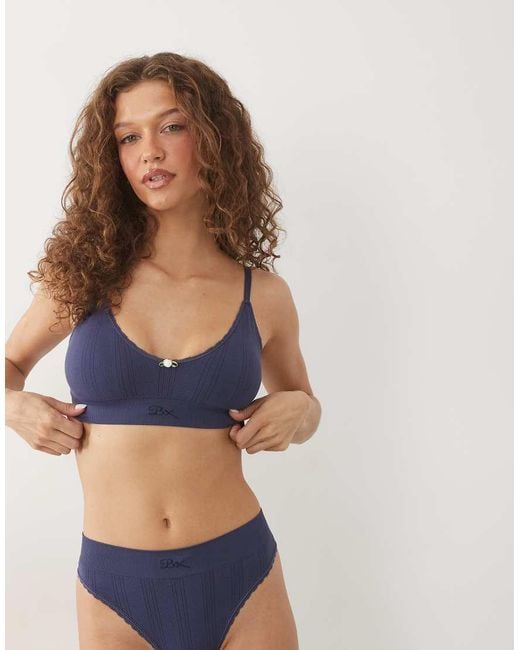 Boux Avenue Blue Pointelle V Front Bralet With Rose Detail