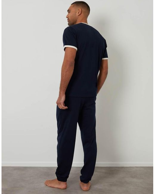 Threadbare Blue Contrast Binding Lounge Set for men