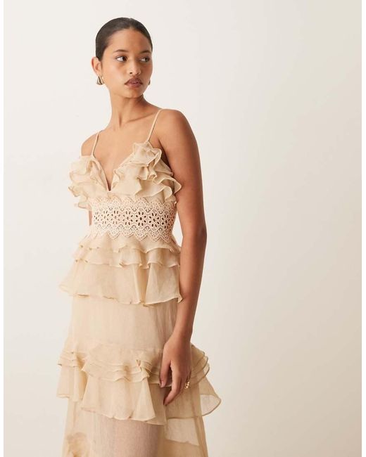 True Decadence Natural Tiered Ruffle Maxi Dress