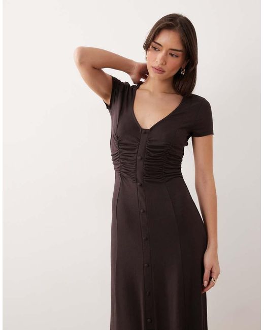 ASOS Natural Button Front Ruched Waist Tea Dress