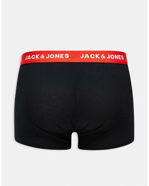Jack & Jones Black 5 Pack Contrast Waistband Trunks for men