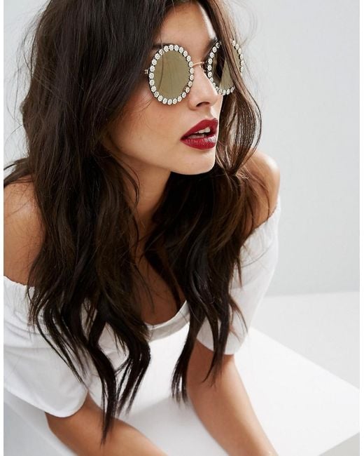 Dolce & Gabbana Over Sized Round Sunglasses With Daisy Detail in Metallic |  Lyst