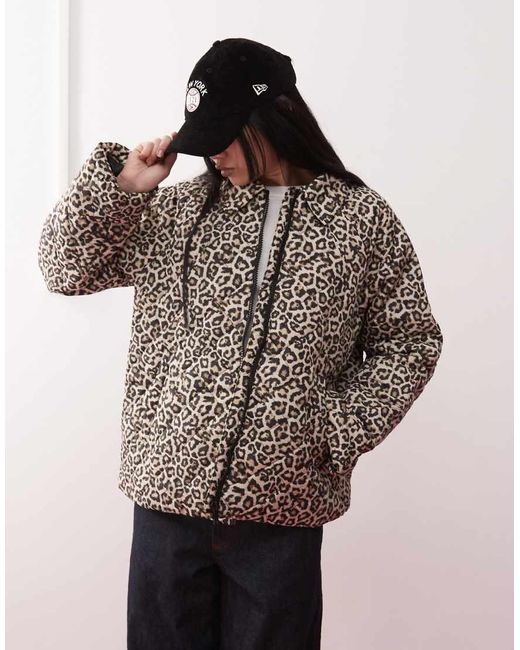 Chaqueta Guateada Con Estampado De Leopardo Y Cremallera De -Marrón Noisy May de color Brown