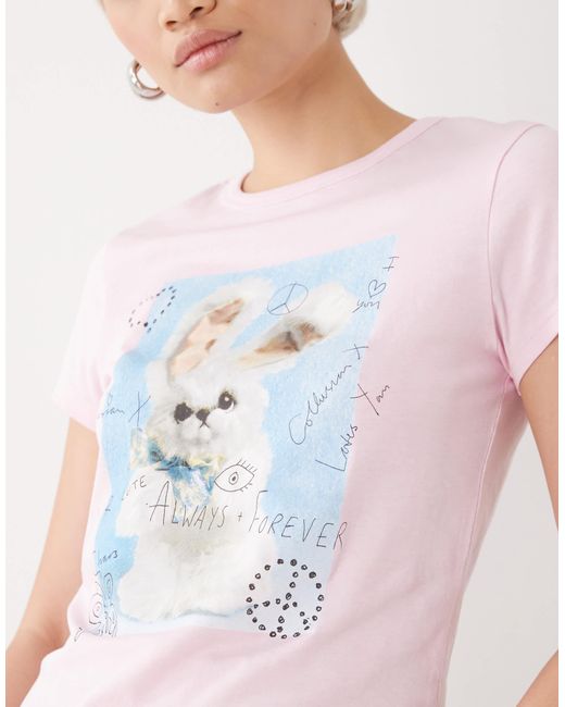 T-shirt effet rétréci à motif lapin Collusion en coloris White