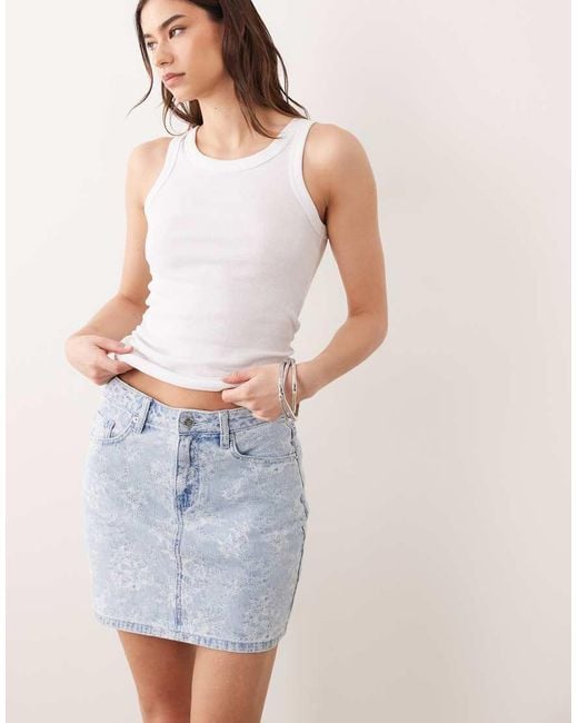 Miss Selfridge Blue Denim Mini Skirt Co-ord With Floral Detail