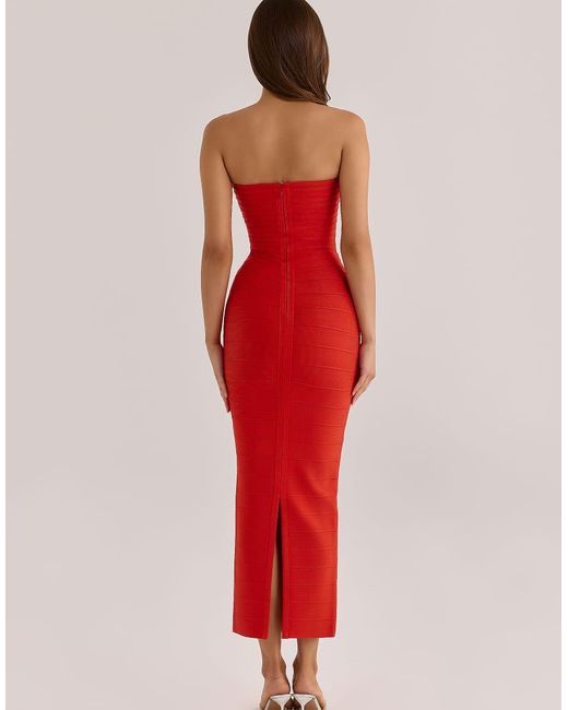 House Of Cb Red The Sweetheart Saffron Strapless V Waist Bandage Maxi Dress