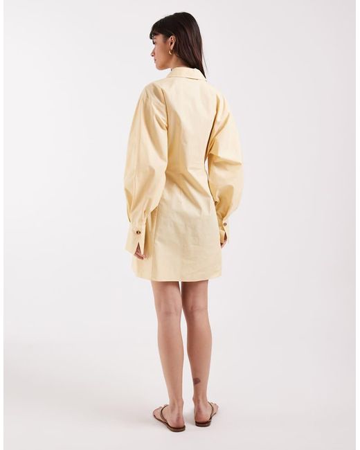 ASOS Natural Mini Shirt Dress With Cinched Waist
