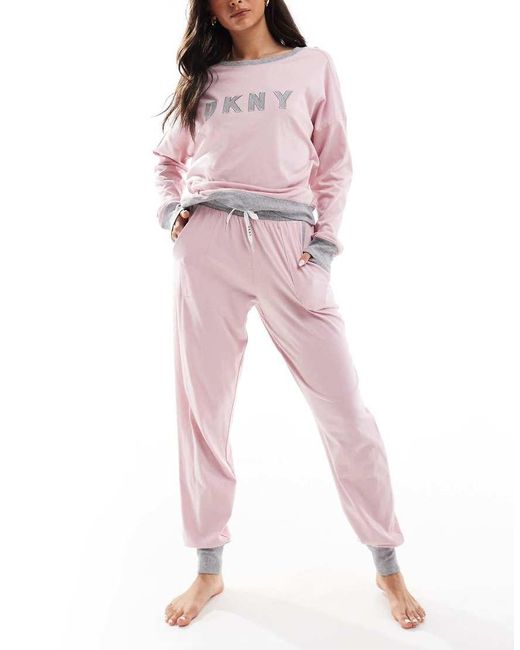 DKNY Pink Signature Top And Jogger Set