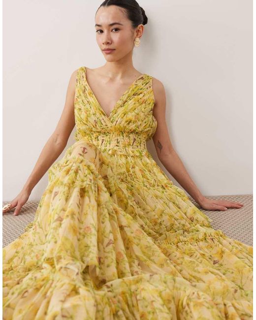 LACE & BEADS Metallic Luna Tiered Tulle Maxi Dress