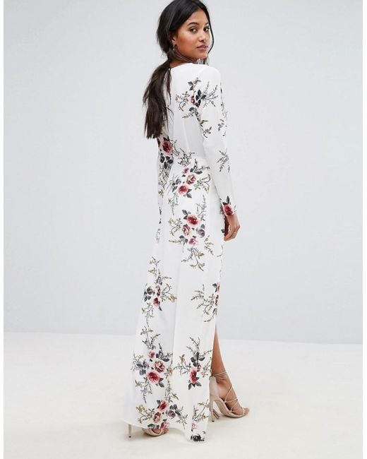 Robe longue à fleurs avec superposition Boohoo en coloris Blanc | Lyst