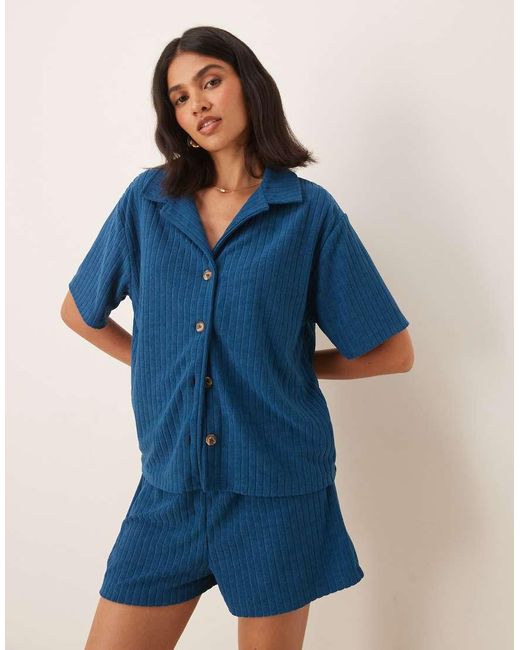 Camisa Con Cuello De Solapas De Tejido Rizado De (Parte De Un Conjunto) ASOS de color Blue