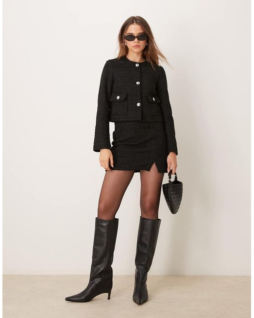 New Look Black Boucle Side Slit Mini Skirt Co-Ord