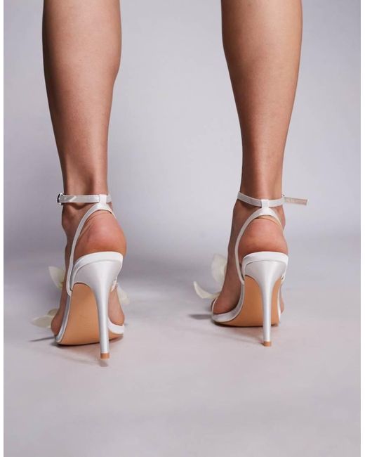 Public Desire White Smitten Satin Lily Flower Barely There High Heels