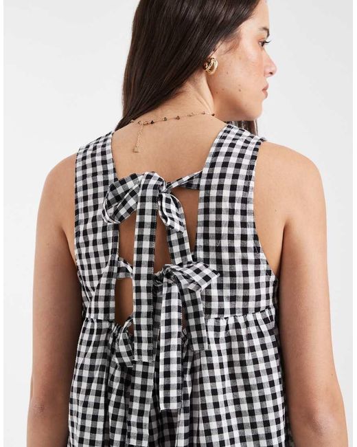 Pieces White Seersucker Sleeveless Tie Back Mini Dress