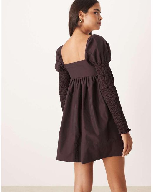 ASOS Black Shirred Bust Long Sleeve Button Front Mini Dress