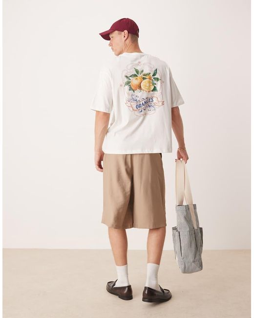 SELECTED Oversized T-Shirt Met Print Van Sinaasappels Op De Achterkant in het Natural voor heren